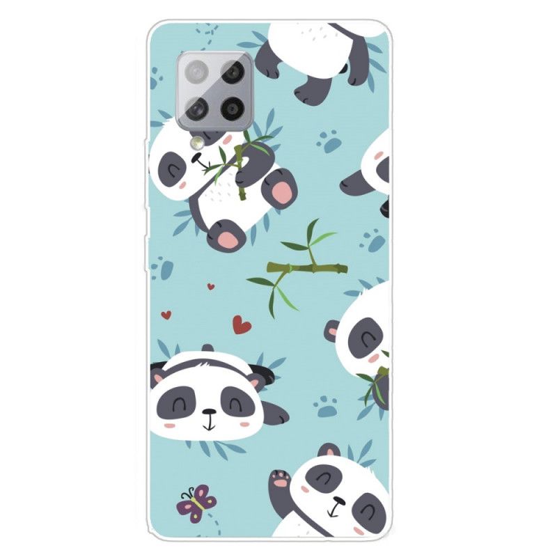 Hoesje Samsung Galaxy A42 5G Lichtblauw Groen Stapel Panda'S