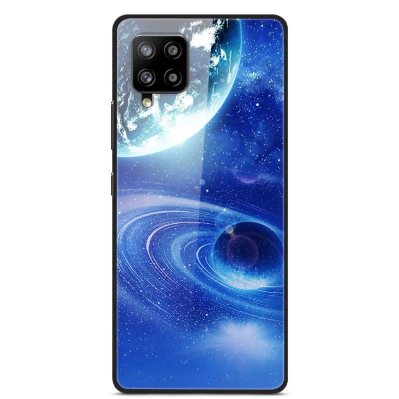 Hoesje Samsung Galaxy A42 5G Marineblauw Donkerblauw Glas En Siliconen Planeten