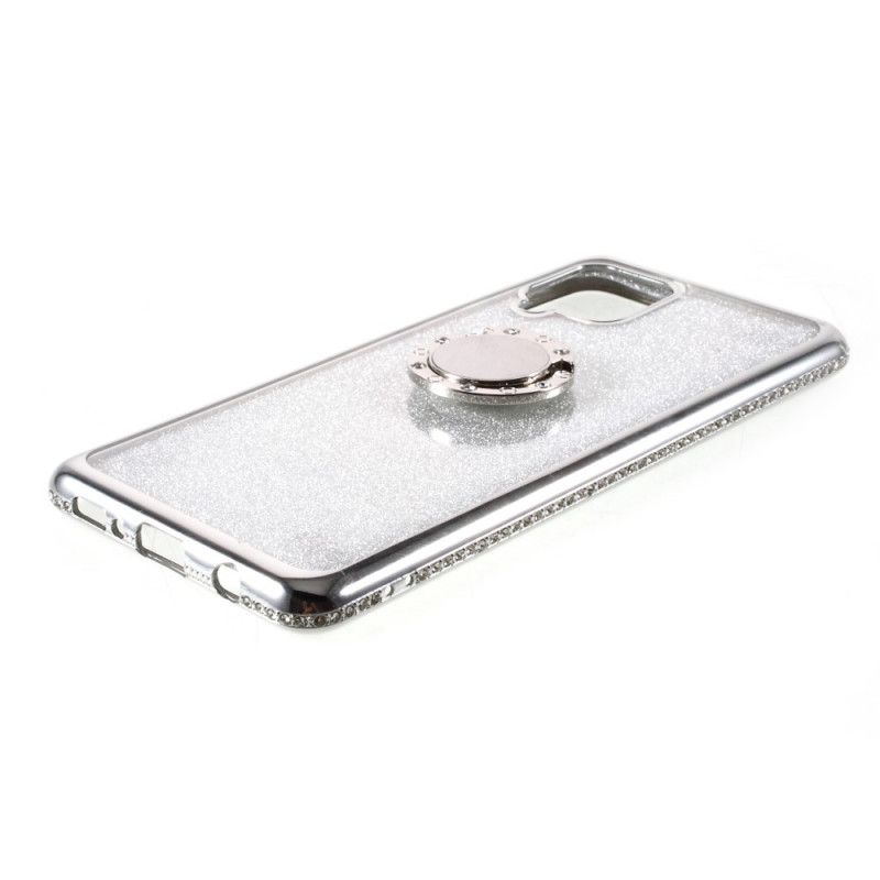 Hoesje Samsung Galaxy A42 5G Rood Zwart Ring-Steun Met Pailletten En Diamanten