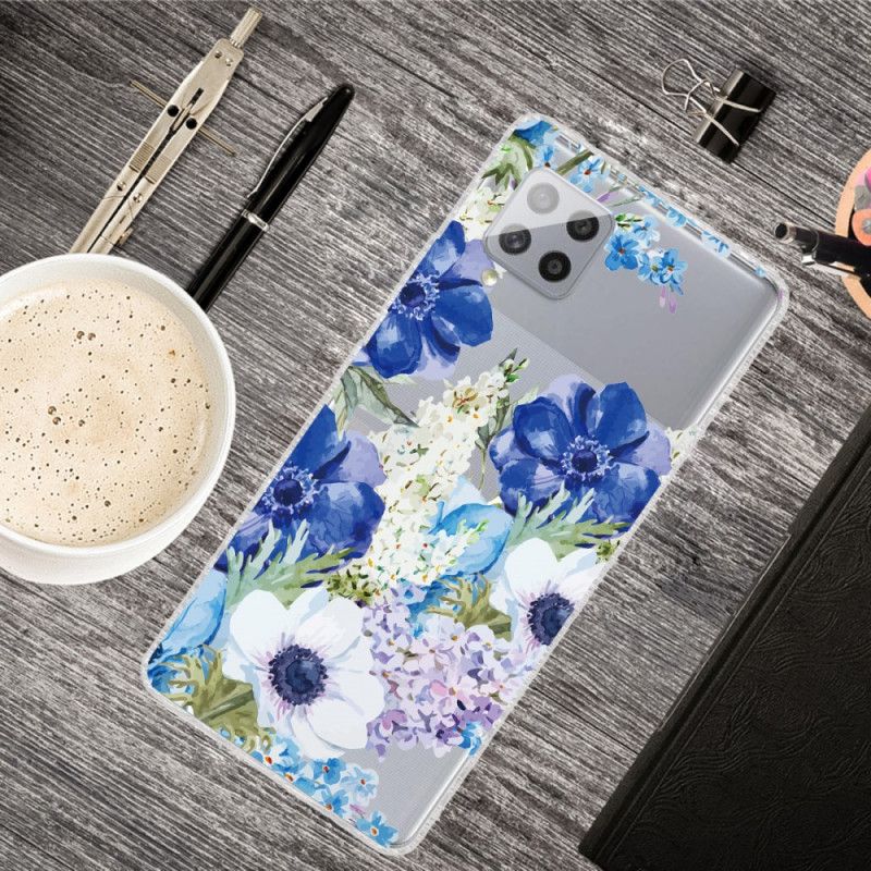 Hoesje Samsung Galaxy A42 5G Telefoonhoesje Transparante Aquarelblauwe Bloemen