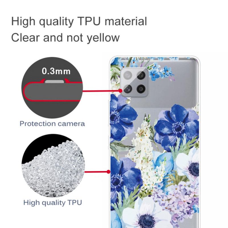 Hoesje Samsung Galaxy A42 5G Telefoonhoesje Transparante Aquarelblauwe Bloemen