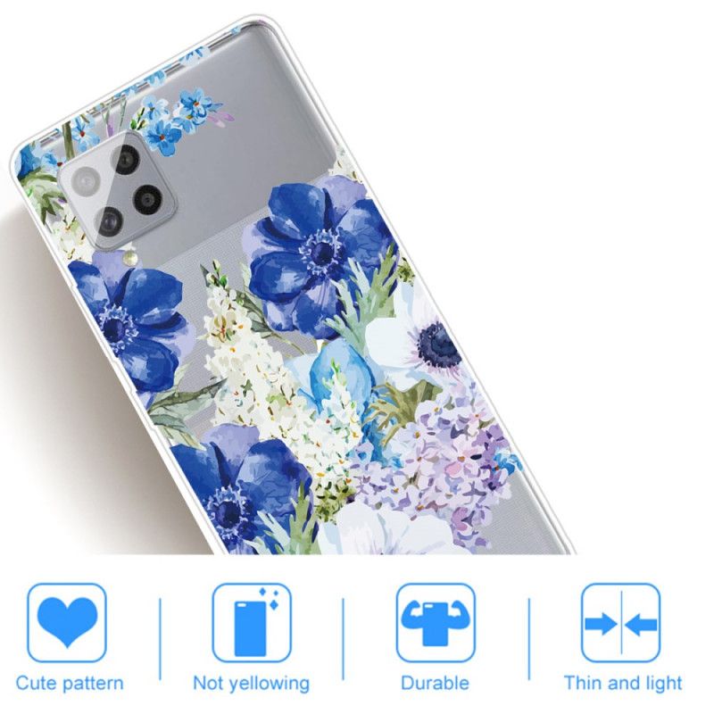 Hoesje Samsung Galaxy A42 5G Telefoonhoesje Transparante Aquarelblauwe Bloemen