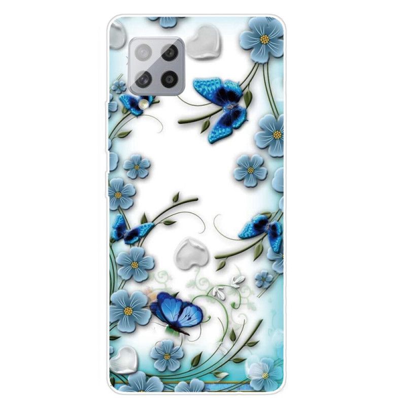 Hoesje Samsung Galaxy A42 5G Telefoonhoesje Transparante Retro Vlinders En Bloemen