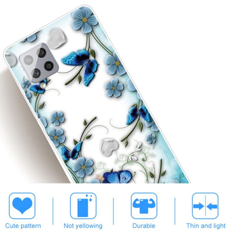 Hoesje Samsung Galaxy A42 5G Telefoonhoesje Transparante Retro Vlinders En Bloemen