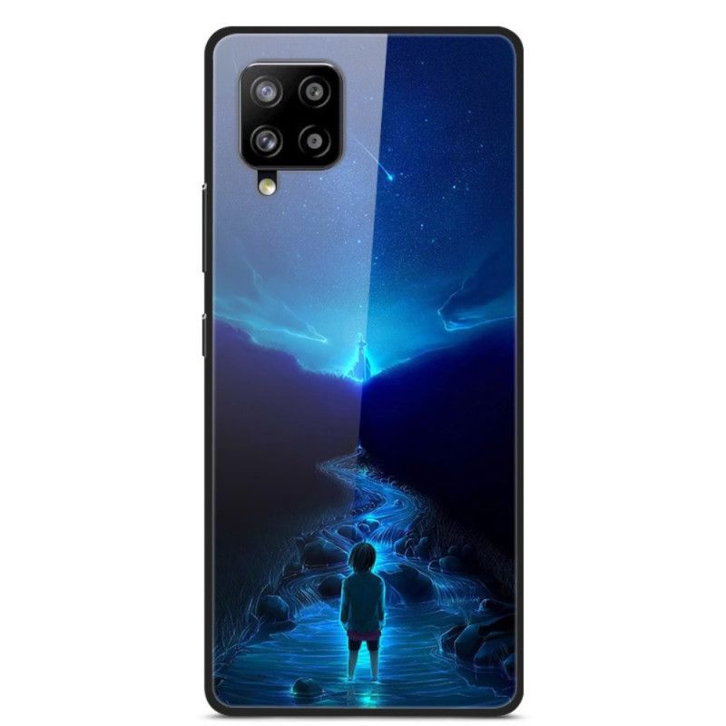 Hoesje voor Samsung Galaxy A42 5G Donkerblauw Grijs Glas En Siliconen Dromen Van Planeten