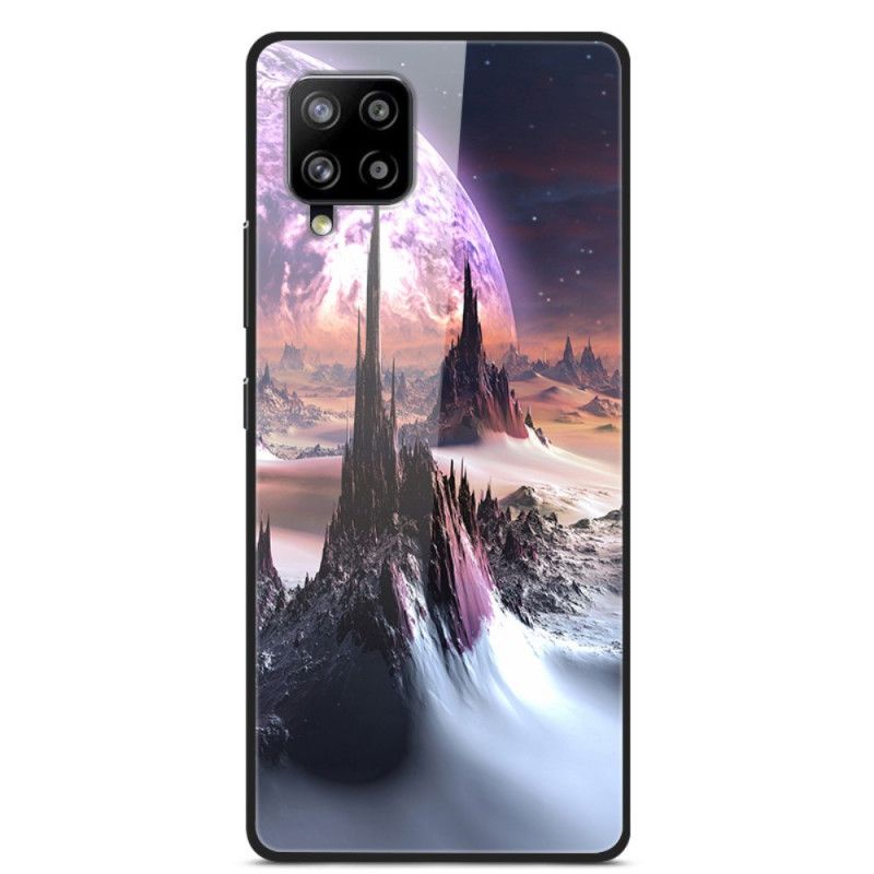 Hoesje voor Samsung Galaxy A42 5G Donkerblauw Grijs Glas En Siliconen Dromen Van Planeten