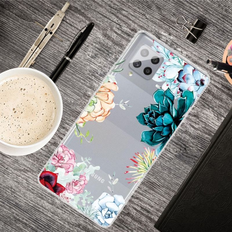 Hoesje voor Samsung Galaxy A42 5G Transparante Aquarelbloemen