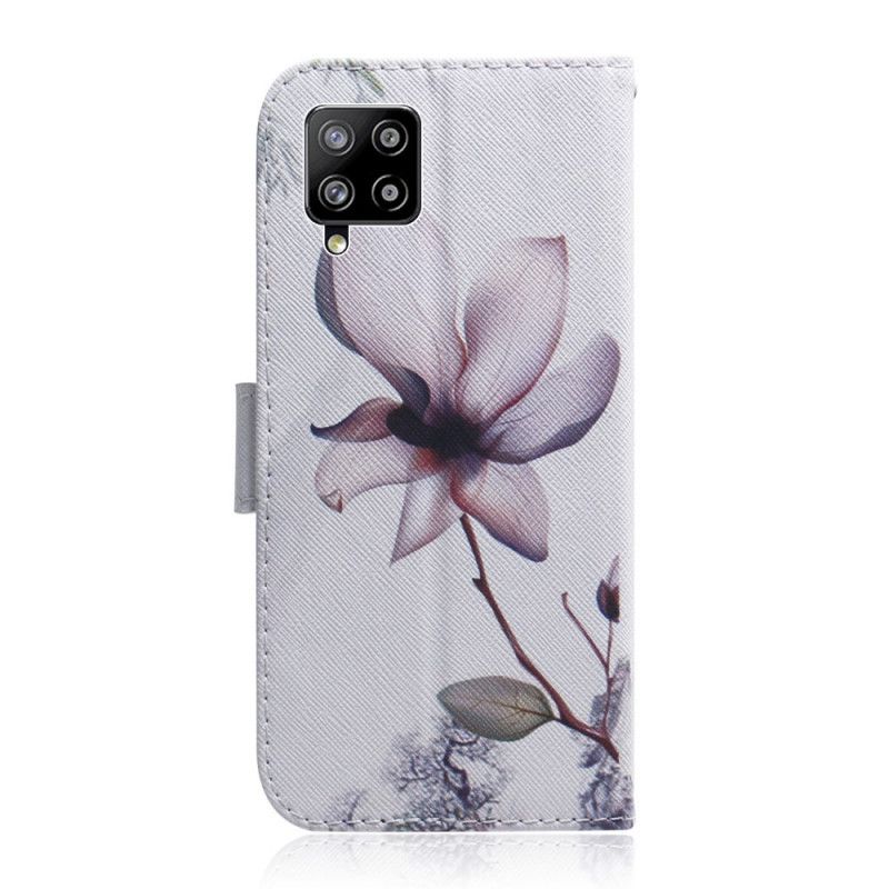 Leren Hoesje Samsung Galaxy A42 5G Oud Roze Bloem