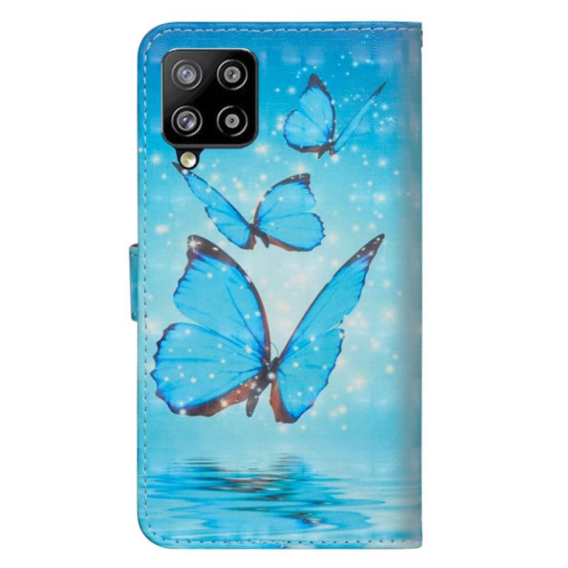 Leren Hoesje Samsung Galaxy A42 5G Telefoonhoesje Vliegende Blauwe Vlinders