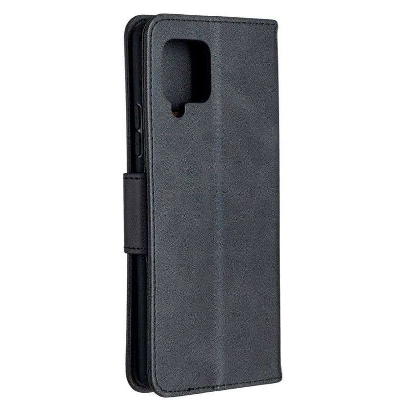 Leren Hoesje voor Samsung Galaxy A42 5G Grijs Zwart Gladde Schuine Klep