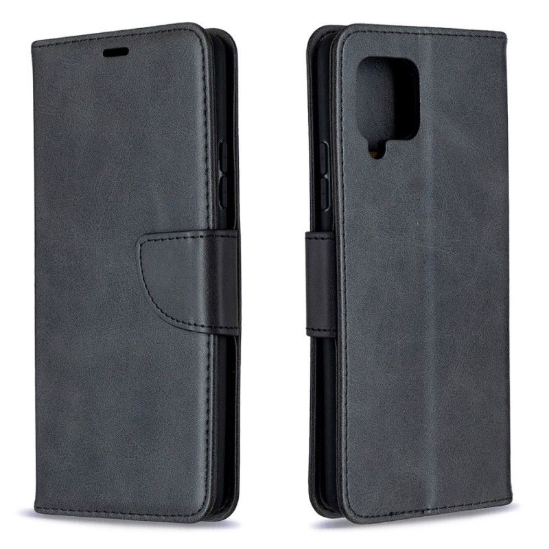 Leren Hoesje voor Samsung Galaxy A42 5G Grijs Zwart Gladde Schuine Klep