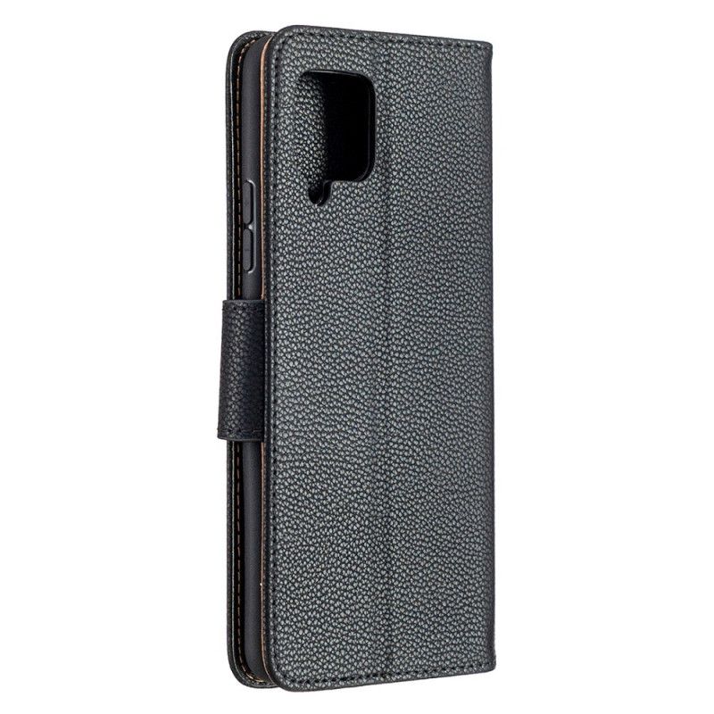 Leren Hoesje voor Samsung Galaxy A42 5G Grijs Zwart Lychee Schuine Flap