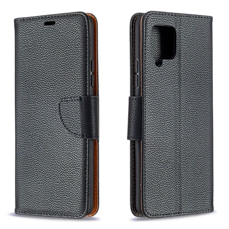 Leren Hoesje voor Samsung Galaxy A42 5G Grijs Zwart Lychee Schuine Flap