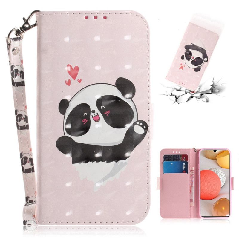 Leren Hoesje voor Samsung Galaxy A42 5G Panda Love Met String