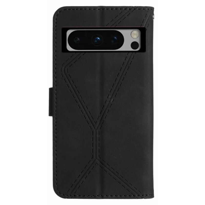 Flip Case Leren Google Pixel 8 Pro Gestreepte Lijnen En Punten