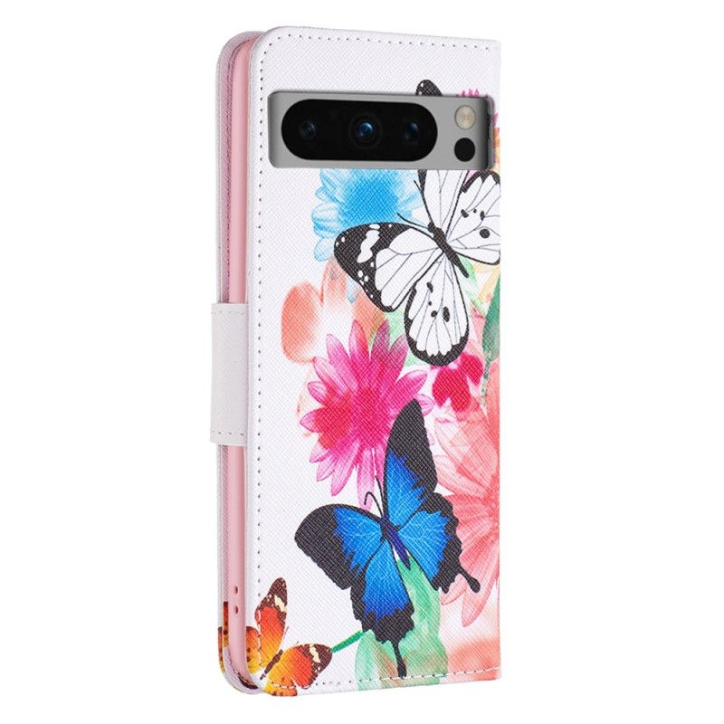 Leren Hoesje Voor Google Pixel 8 Pro Aquarelvlinders