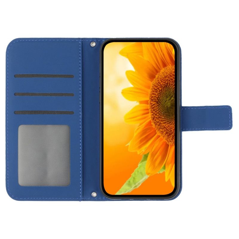 Leren Hoesje Voor Google Pixel 8 Pro Zonnebloem Met Riempje