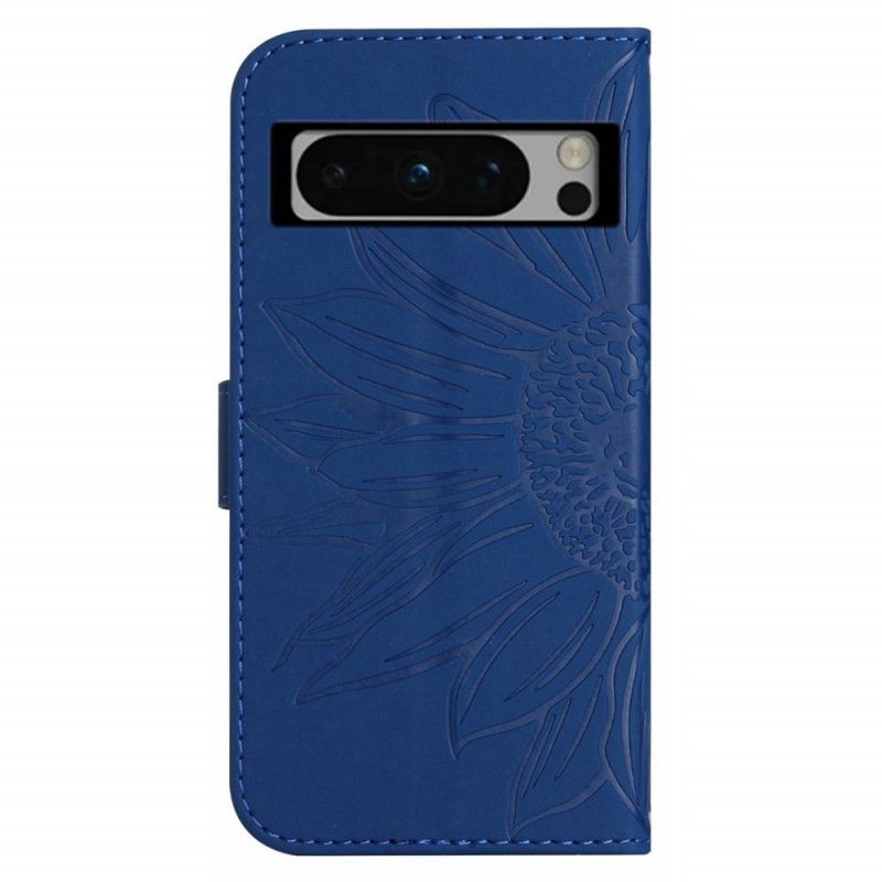 Leren Hoesje Voor Google Pixel 8 Pro Zonnebloem Met Riempje