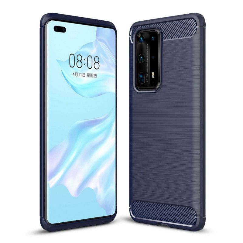 Case Hoesje Huawei P40 Pro Plus Rood Zwart Telefoonhoesje Geborsteld Koolstofvezel