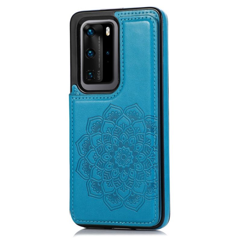 Hoesje voor Huawei P40 Pro Plus Cyaan Grijs Kaarthouder Met Mandala-Print