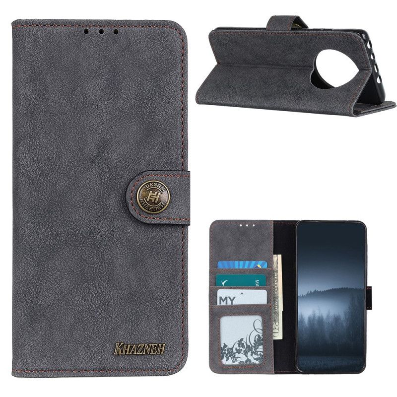 Leren Hoesje Huawei Mate 40 Pro Donkerblauw Zwart Retro Khazneh Split Kunstleer