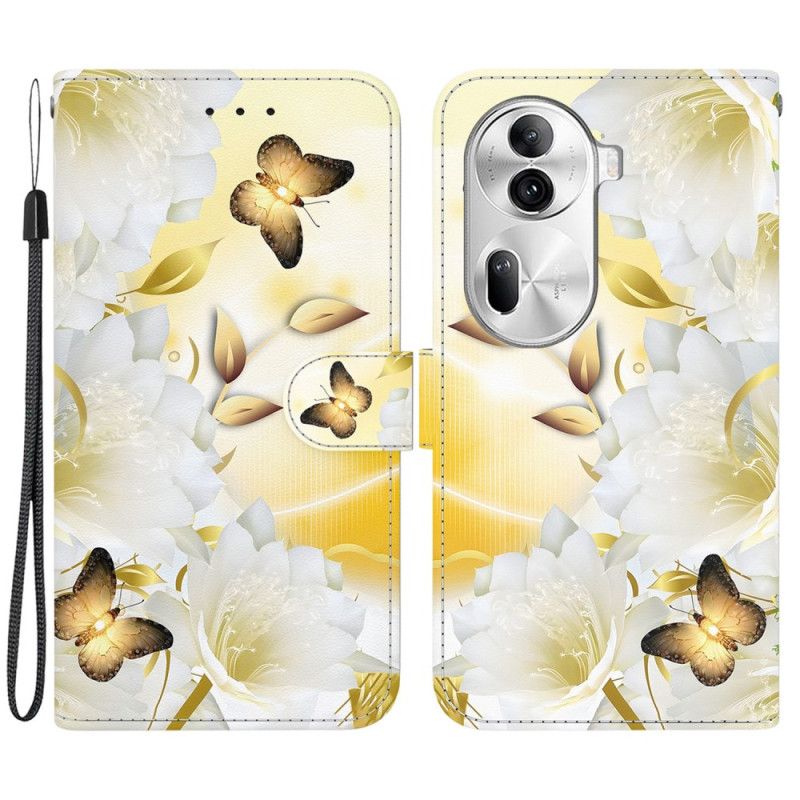 Leren Hoesje Voor Oppo Reno 11 Pro 5g Gouden Vlinders En Bloemen