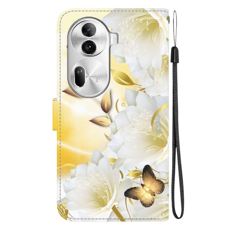 Leren Hoesje Voor Oppo Reno 11 Pro 5g Gouden Vlinders En Bloemen