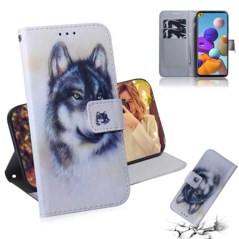 Flip Case Leren Samsung Galaxy A21s Blik Van Een Hond