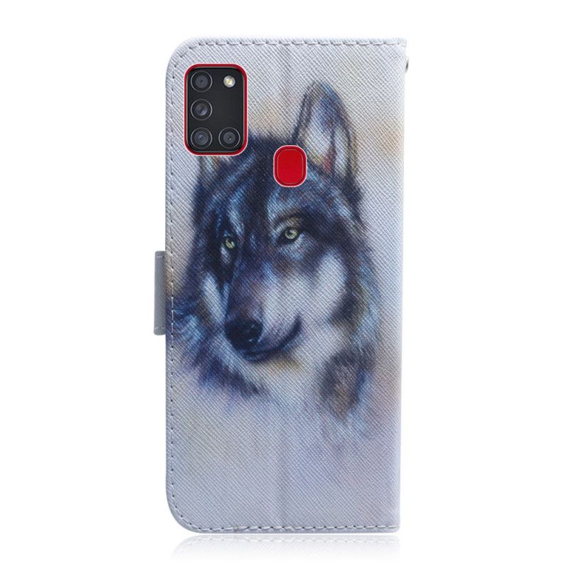 Flip Case Leren Samsung Galaxy A21s Blik Van Een Hond