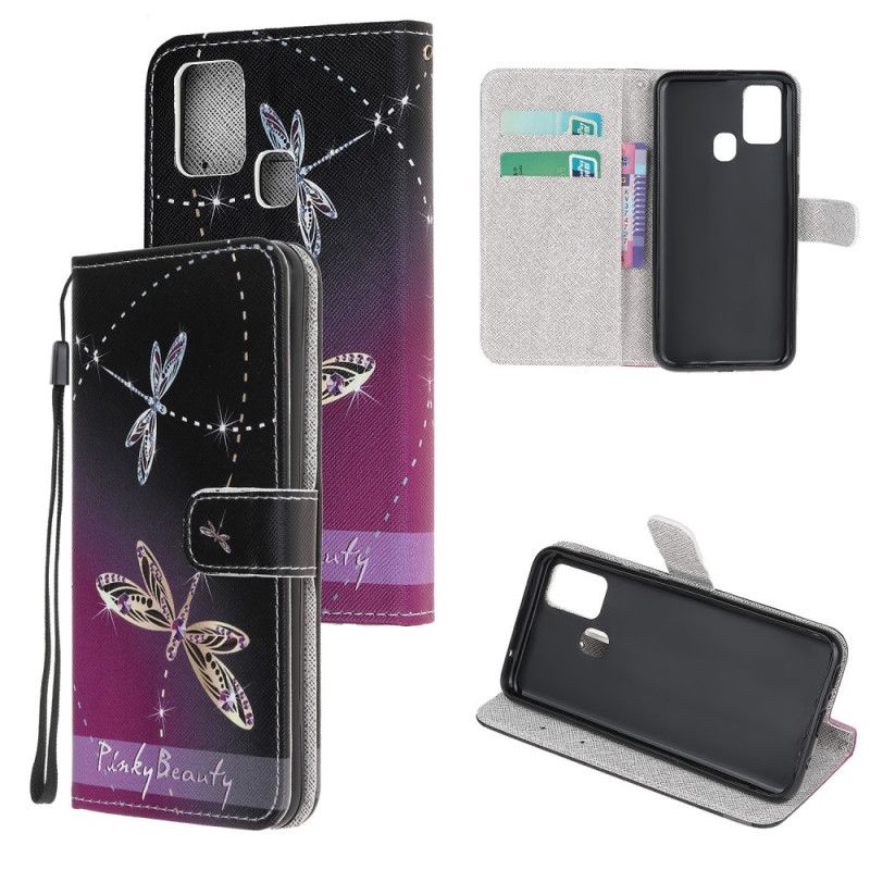 Flip Case Leren Samsung Galaxy A21s Libellen Met String