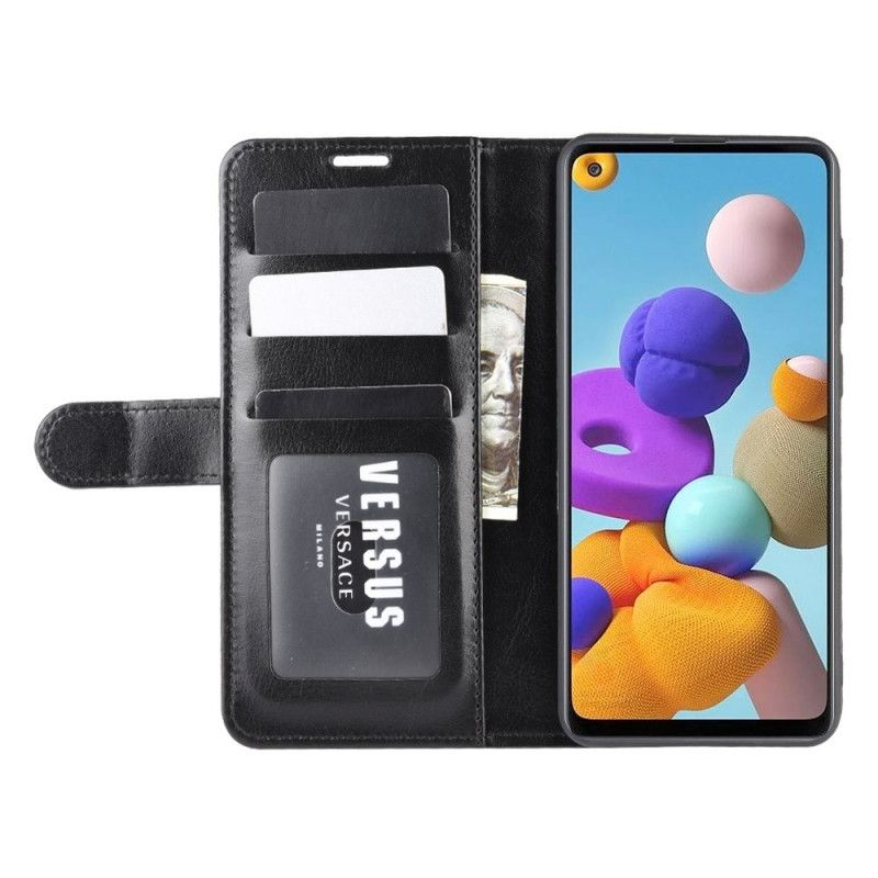 Flip Case Leren Samsung Galaxy A21s Wit Zwart Ultra Kunstleer