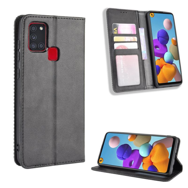 Folio-hoesje Samsung Galaxy A21s Rood Zwart Telefoonhoesje Gestileerd Vintage Leereffect