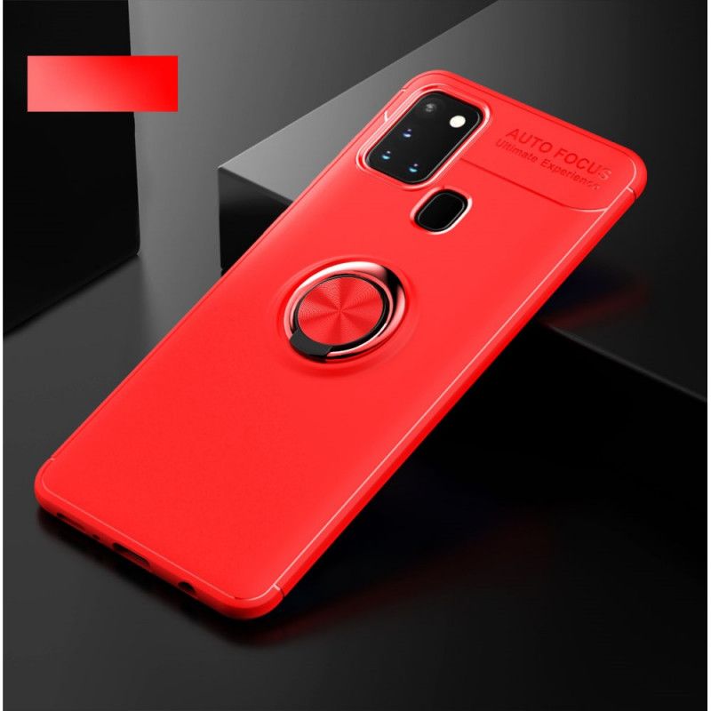 Hoesje voor Samsung Galaxy A21s Rood Zwart Roterende Ring