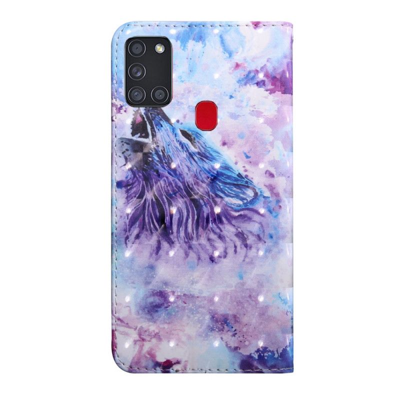 Leren Hoesje Samsung Galaxy A21s Aquarel Wolf