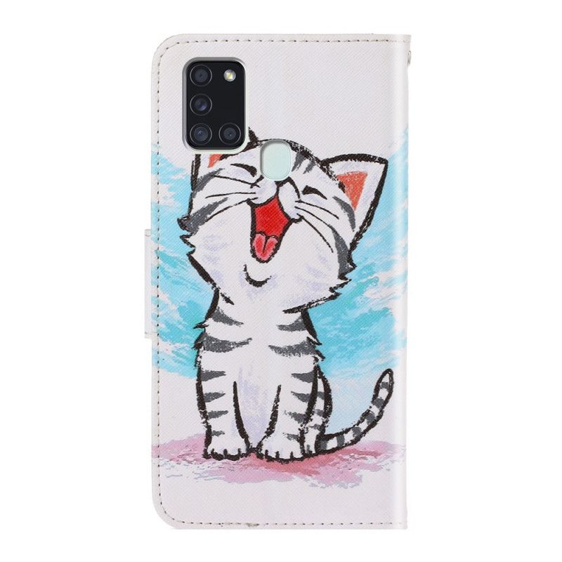 Leren Hoesje Samsung Galaxy A21s Gekleurde String Kitten