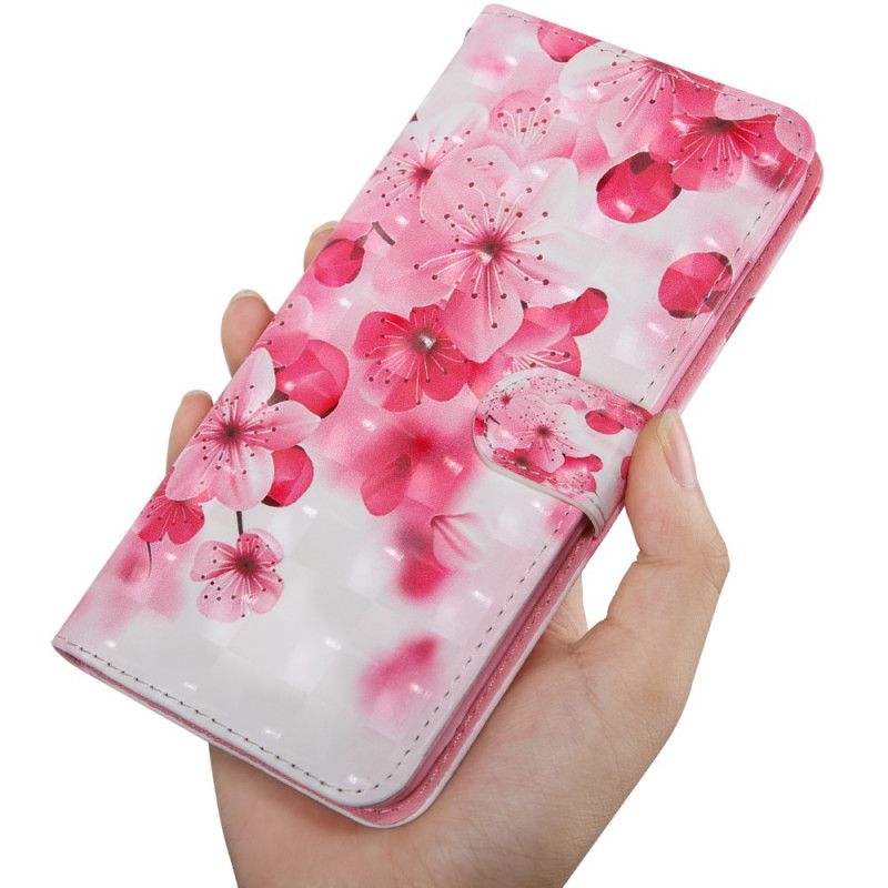 Leren Hoesje Samsung Galaxy A21s Roze Bloemen