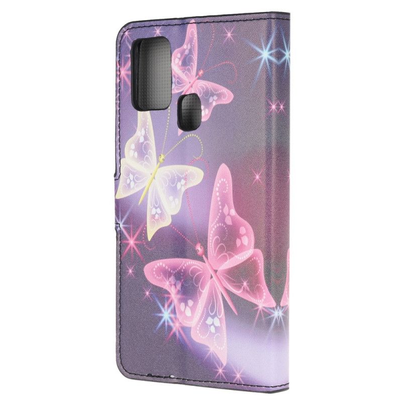 Leren Hoesje voor Samsung Galaxy A21s Neon Vlinders