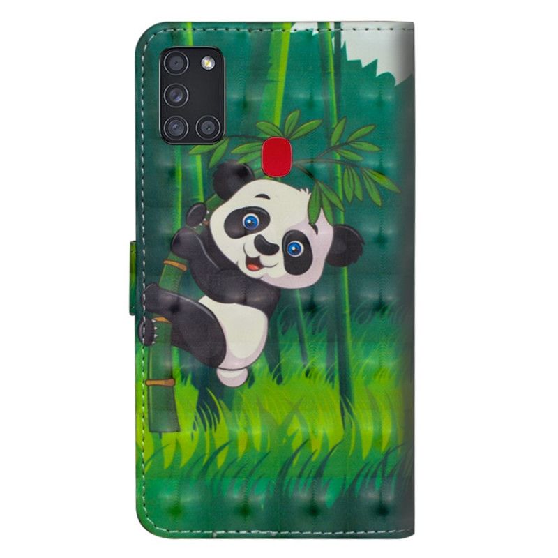 Leren Hoesje voor Samsung Galaxy A21s Panda En Bamboe