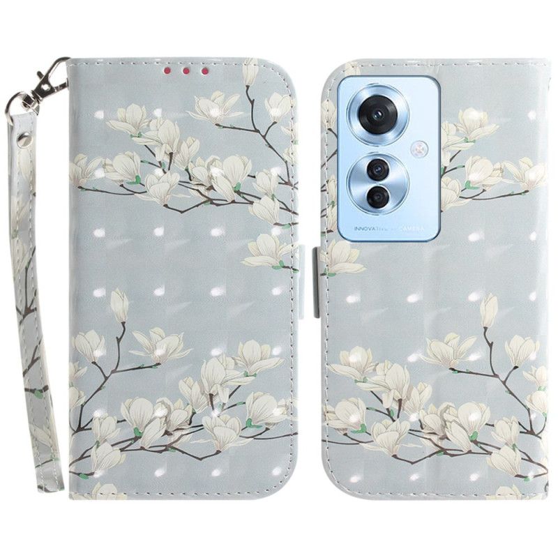 Flip Case Leren Oppo Reno 11f 5g Gestreepte Magnolia's