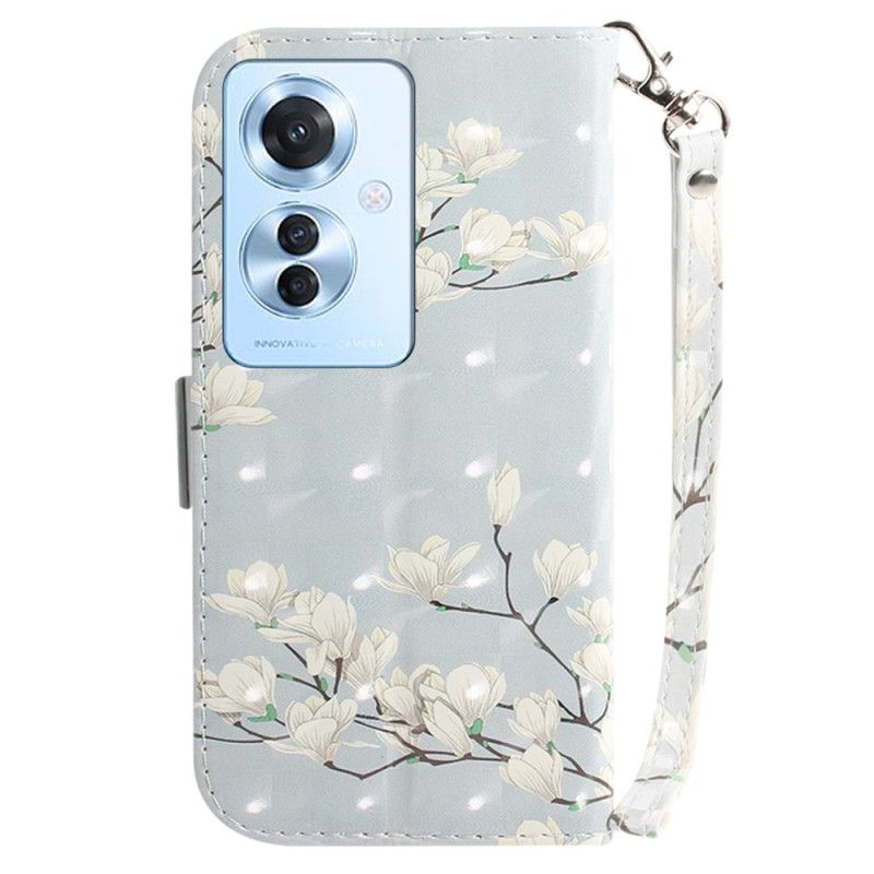 Flip Case Leren Oppo Reno 11f 5g Gestreepte Magnolia's