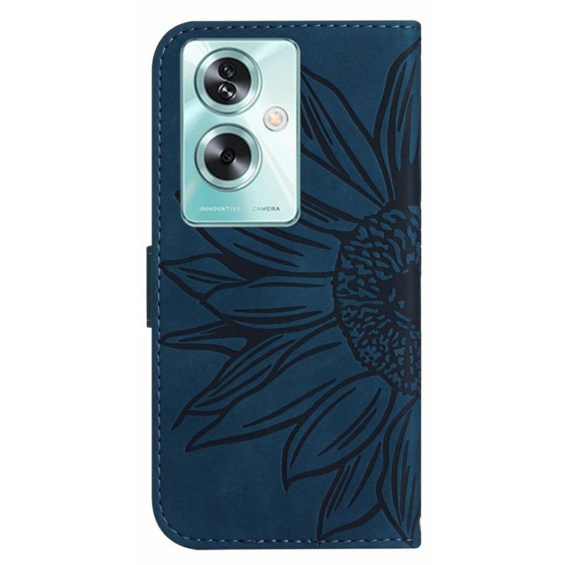 Flip Case Leren Oppo Reno 11f 5g Zonnebloemprint Met Schouderband