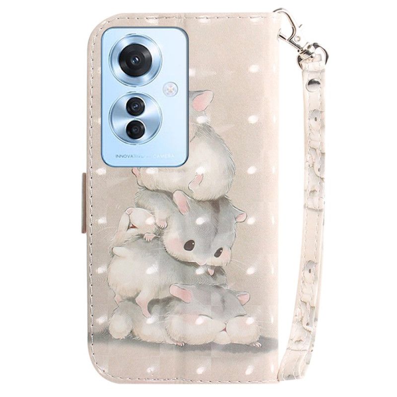 Leren Hoesje Oppo Reno 11f 5g Hamsters Met Riem Bescherming Hoesje