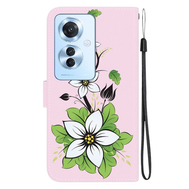 Leren Hoesje Oppo Reno 11f 5g Lelie In Riem Bescherming Hoesje