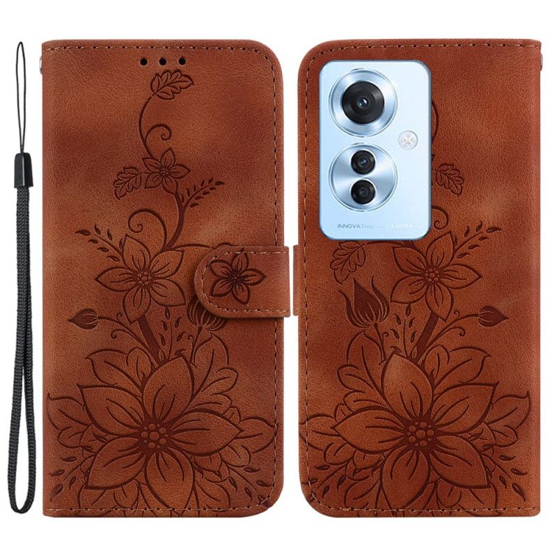 Leren Hoesje Voor Oppo Reno 11f 5g Leliebloemen Met Riempje