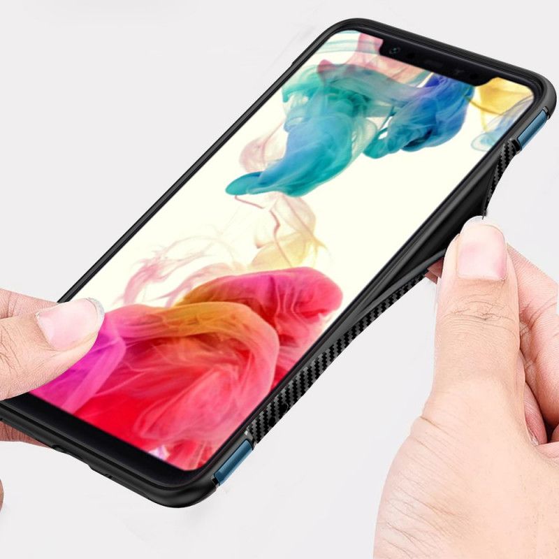 Case Hoesje Xiaomi Pocophone F1 Rood Zwart Telefoonhoesje Magnetische Ring Van Koolstofvezel