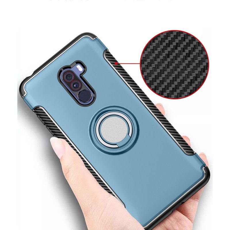 Case Hoesje Xiaomi Pocophone F1 Rood Zwart Telefoonhoesje Magnetische Ring Van Koolstofvezel