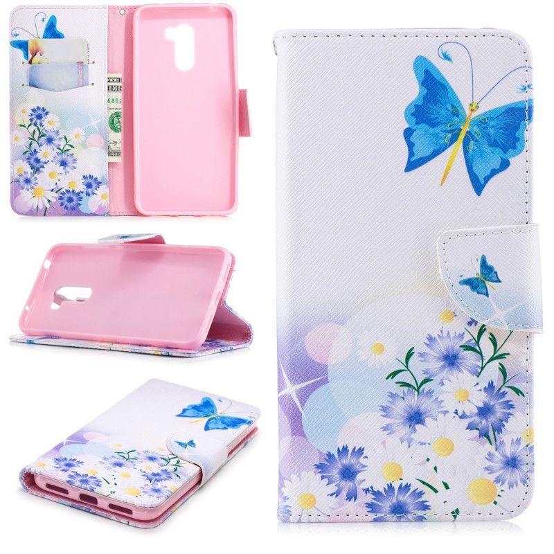 Cover Folio-hoesje Xiaomi Pocophone F1 Magenta Telefoonhoesje Geschilderde Vlinders En Bloemen