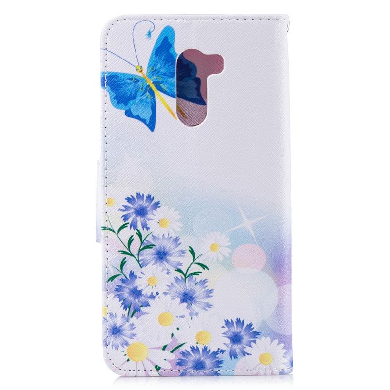 Cover Folio-hoesje Xiaomi Pocophone F1 Magenta Telefoonhoesje Geschilderde Vlinders En Bloemen