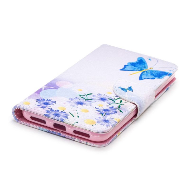 Cover Folio-hoesje Xiaomi Pocophone F1 Magenta Telefoonhoesje Geschilderde Vlinders En Bloemen