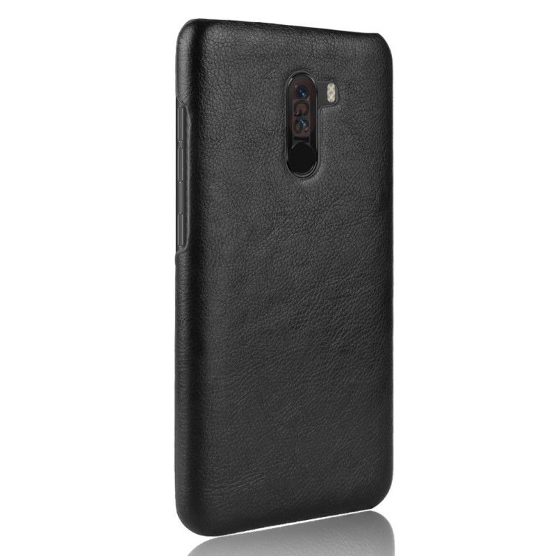 Hoesje Xiaomi Pocophone F1 Grijs Zwart Lychee Leereffect